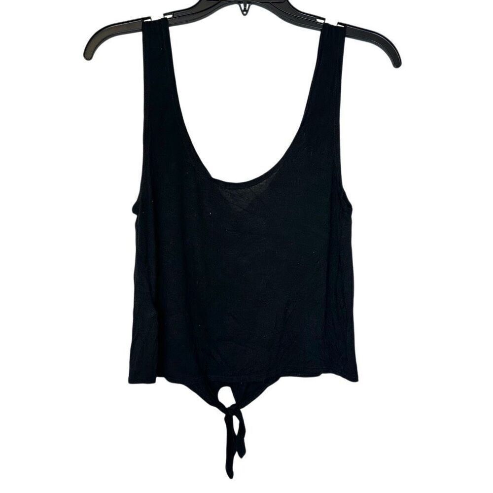 Nordstrom Rack Notched Scoop Neck Tie Front Cropped Tank Black Large